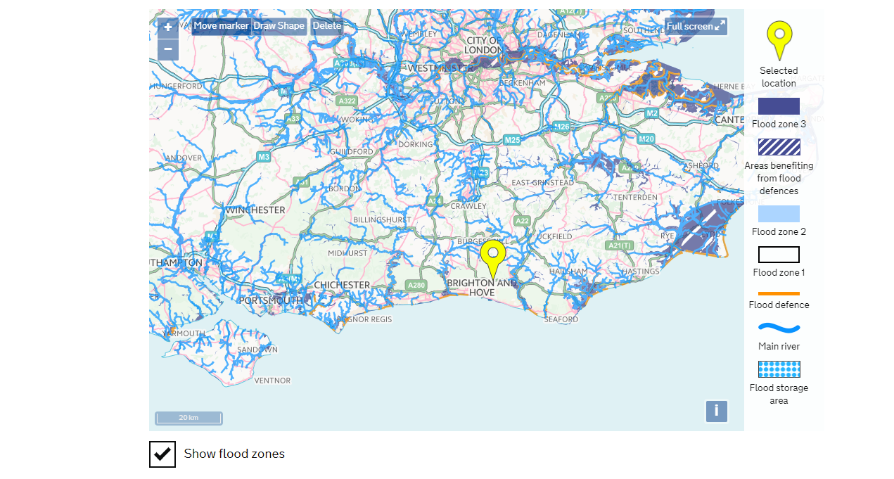 Flood Map for Planning centred on Brighton